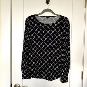 NWT! Sophisticated Ann Taylor Size M black long sleeve blouse; unique design!